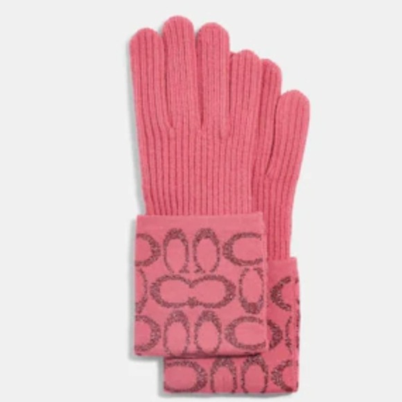 COACH SIGNATURE KNIT TECH GLOVES IN WATERMELON PINK COLOR - Picture 1 of 1